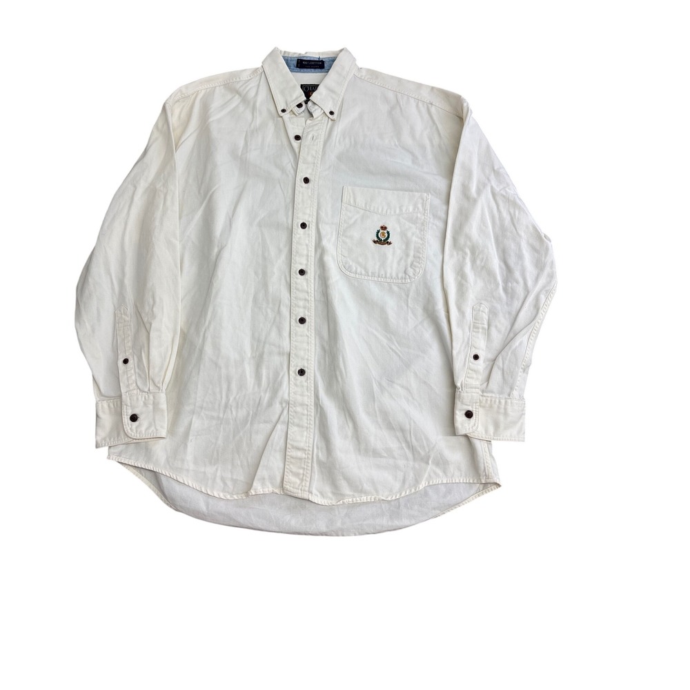 Chaps Ralph Lauren Mens Large White Herringbone Cotton Crest Button Down Shirt
